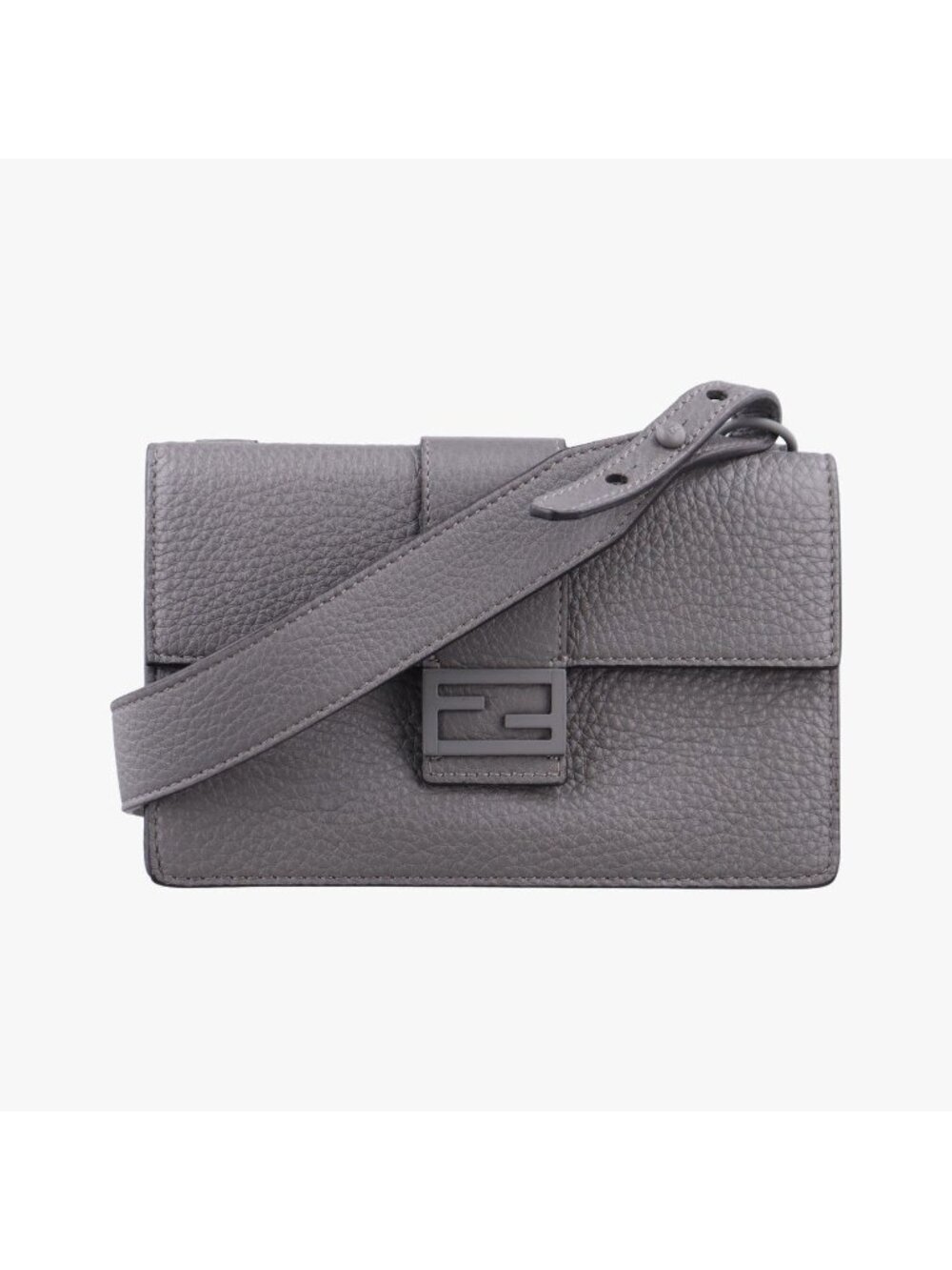 Fendi Baguette Slim Gray Leather Shoulder Bag